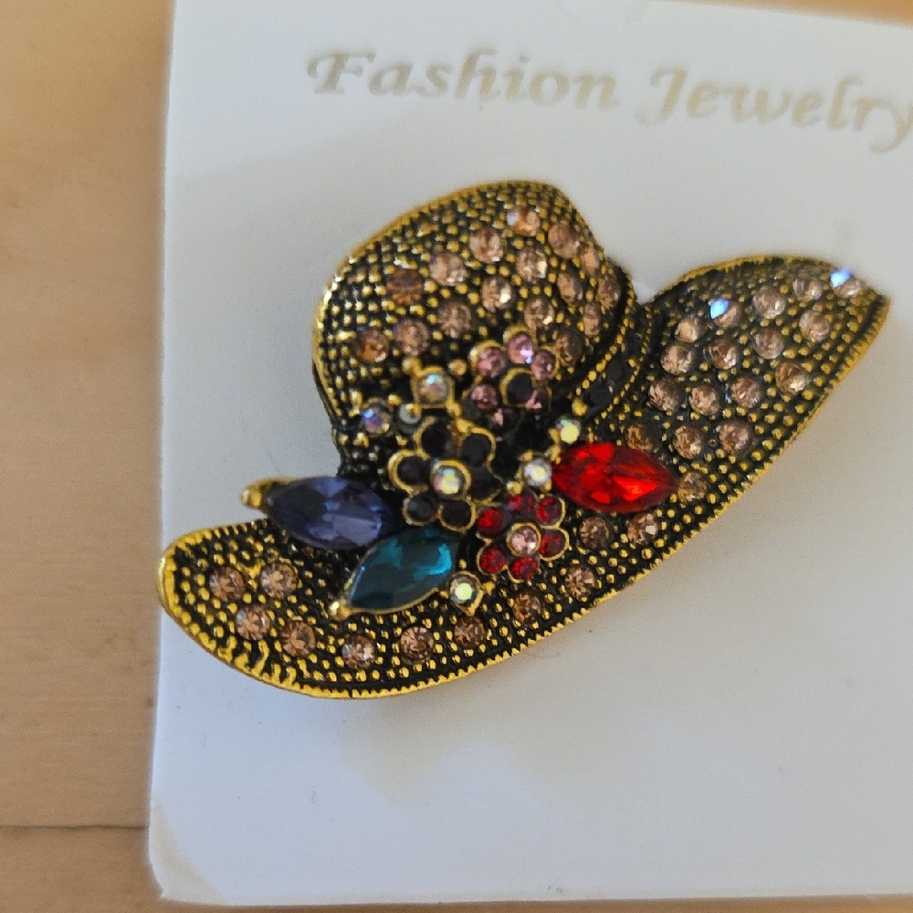 Vintage Gold and Multicolor Brooch